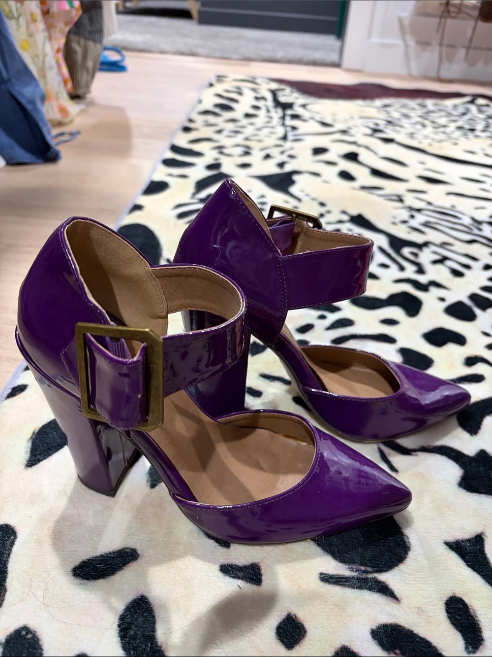Michael Antonio Purple Patent Chunky Mary Jane Heels